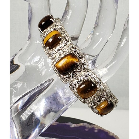 Vintage Marked STS Karis Tigerseye Size 7 Bangle Bracelet - Picture 7 of 16